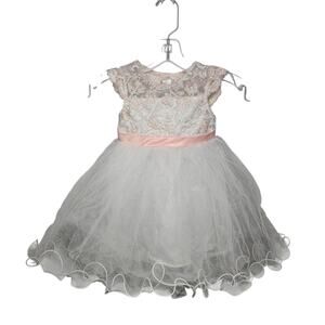 Rare Editions Formal Flower Girl Tulle + Embroidered Lace Layered Poofy Dress 2T